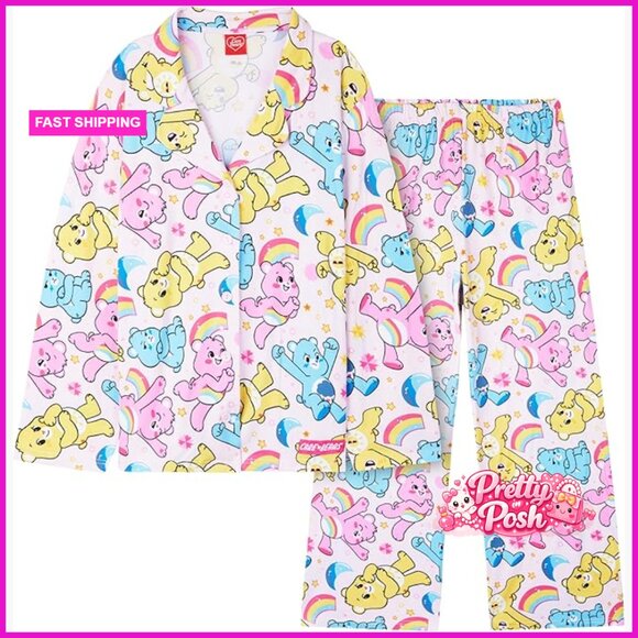 Girls Long Sleeve Button Top and PJ Pants Sleepwear Set